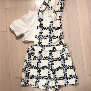 Topshop flowered overall shorts